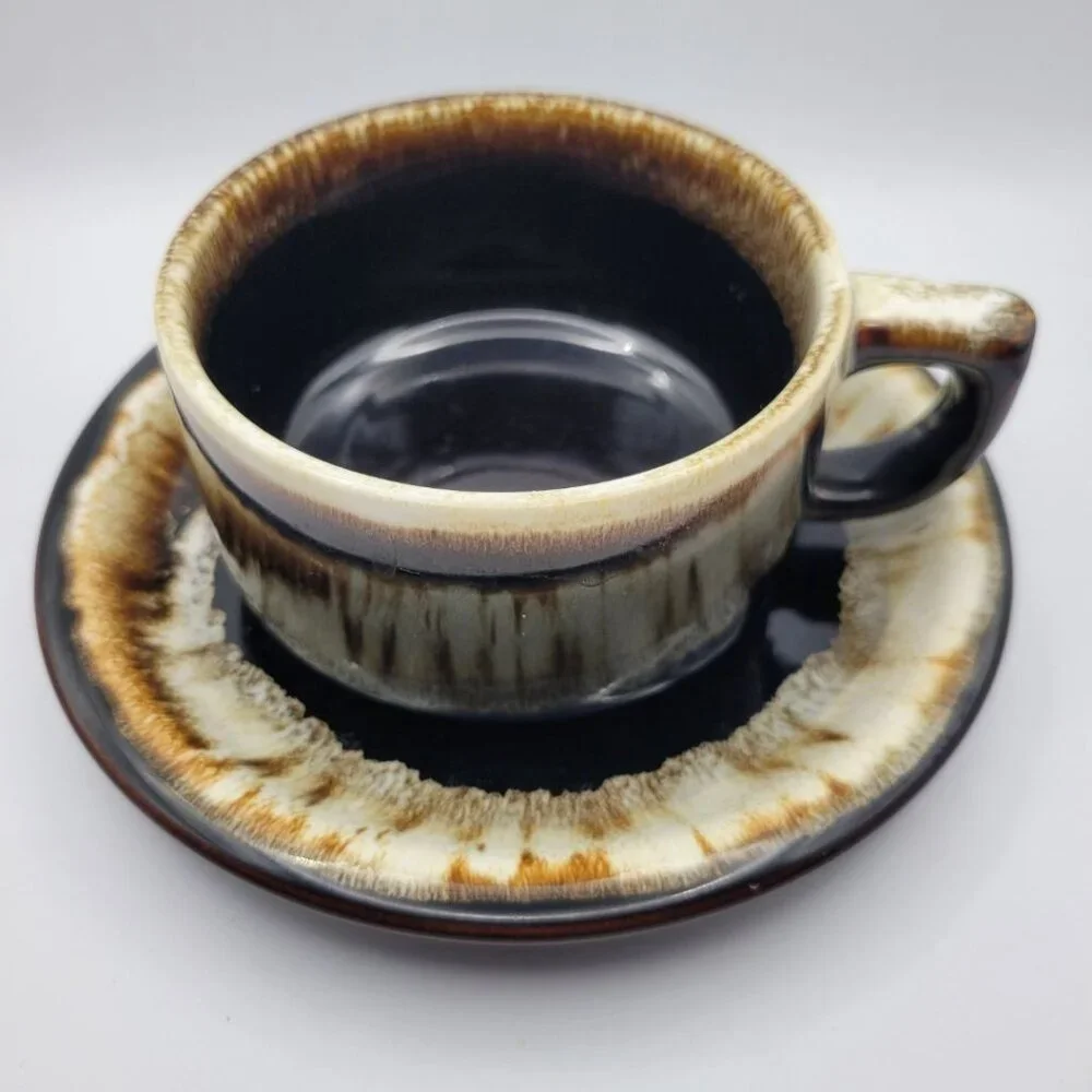 Pfaltzgraff Brown Drip Glaze Cup Saucer Coffee Tea Replacement Set Brown Vintage